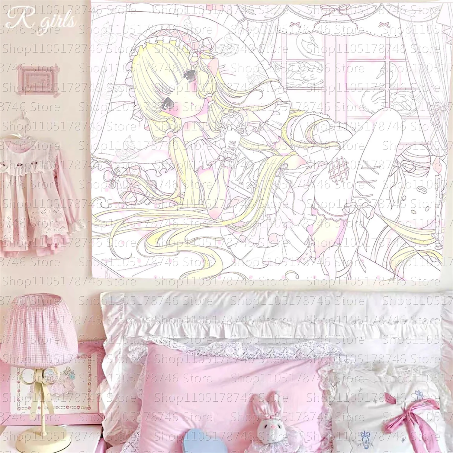 Chobits Kawaii Wandteppich zur Heimdekoration, Anime-Wandteppich mit rosa Mädchen-Motiv, Wanddekoration für Schlafzimmer, niedliche, modische Damen-Wandteppiche