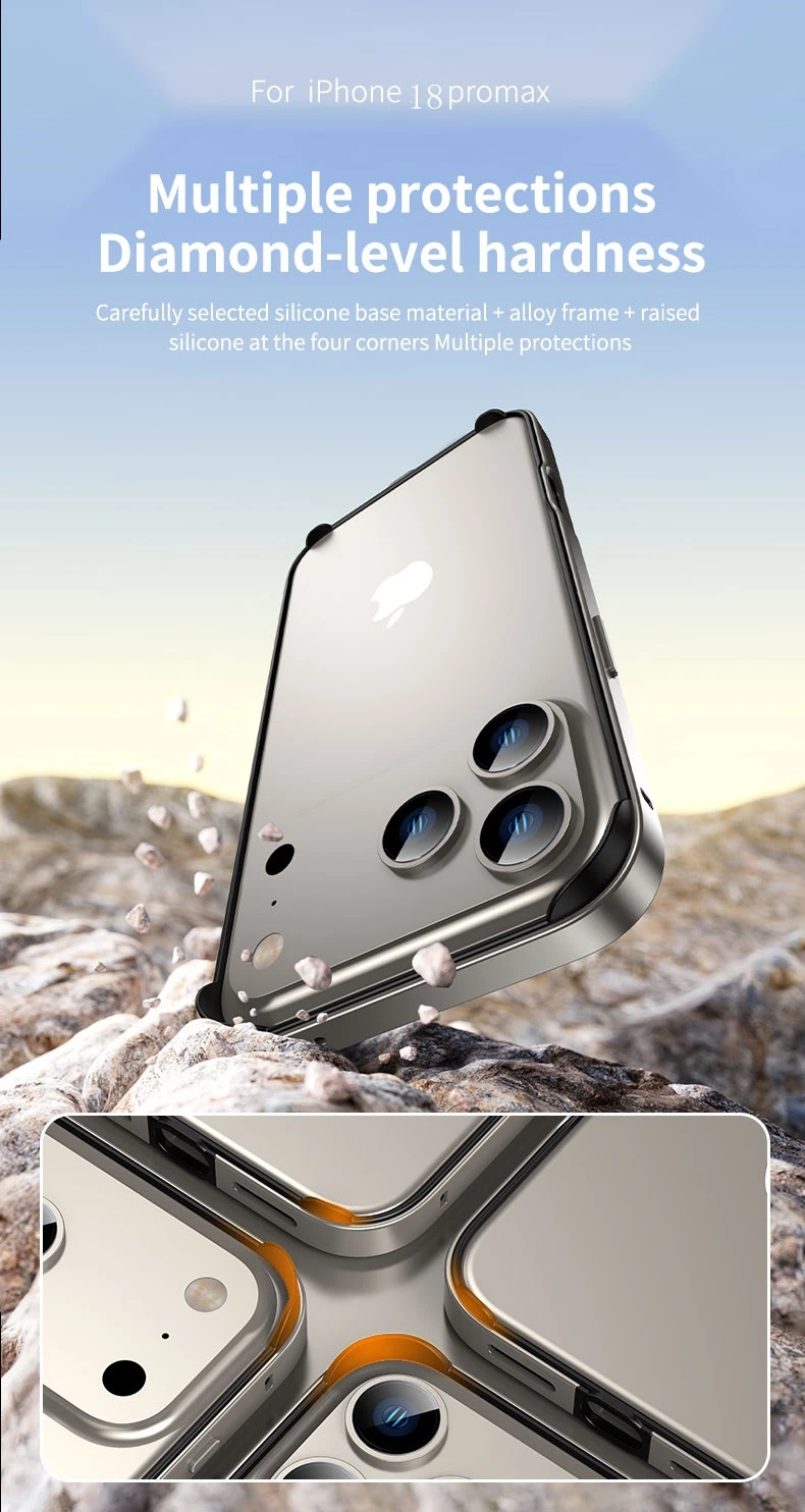 Hybrid-Silikonrahmen Aluminiumlegierung Handyhülle für iPhone Air 18 17 16 15 14 13 12 Pro Max Wärmeableitender Metall-Bumper Zubehör – Detail 5