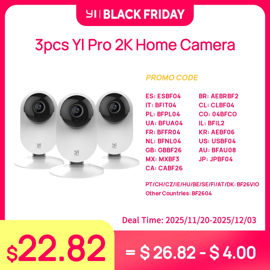 YI 2K 3MP Cameras 2/3/4Pack Home IP Cams Security System with Night Vision for Office/Baby/Nanny/Pet Monitor Wifi CCTV