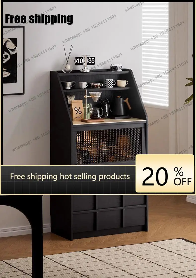 LD French vintage solid wood tea and coffee cabinet, vintage style display living room storage cabinet