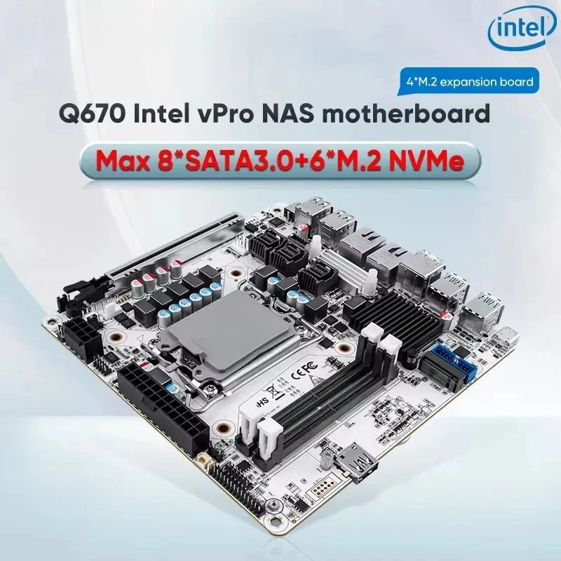 Scheda madre NAS Q670 Scheda madre firewall ITX Intel 12/13/14a generazione LGA1700 2 * DDR5 2 * 2.5G LAN 1 * PCIE5.0x16 Max 8 * SATA 6 * M.2 NVMe