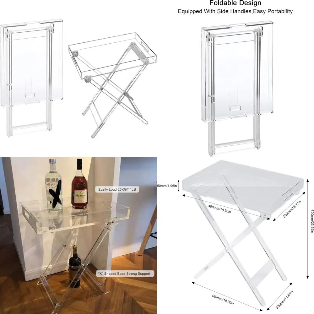 

Clear Acrylic Folding Tray Table - Compact Coffee Table for Bedroom and Living Room Use, 11.8 x 18.9 Inches