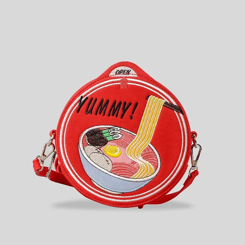 

Креативные сумки через плечо с рисунком лапши быстрого приготовления для женщин, милая круглая сумка на плечо, новинка, забавные маленькие кошельки для телефонов для девочек2025