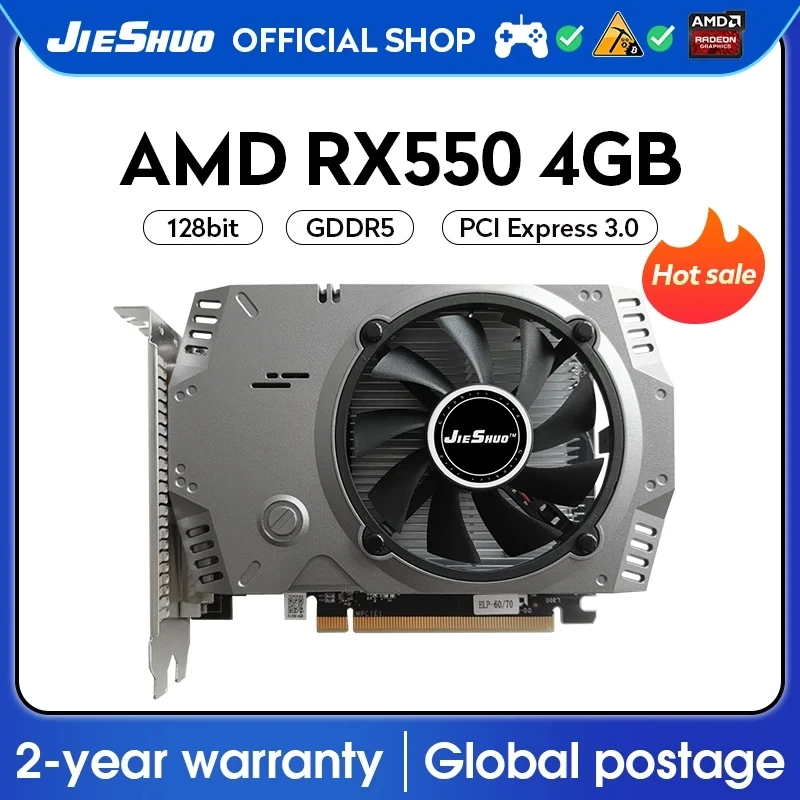 JIESHUO AMD Radeon RX550 4GB GPU GDDR5 14nm For Desktop PC Games Video Office Graphics Card 128bit HDMI RX 550 Computer Componen