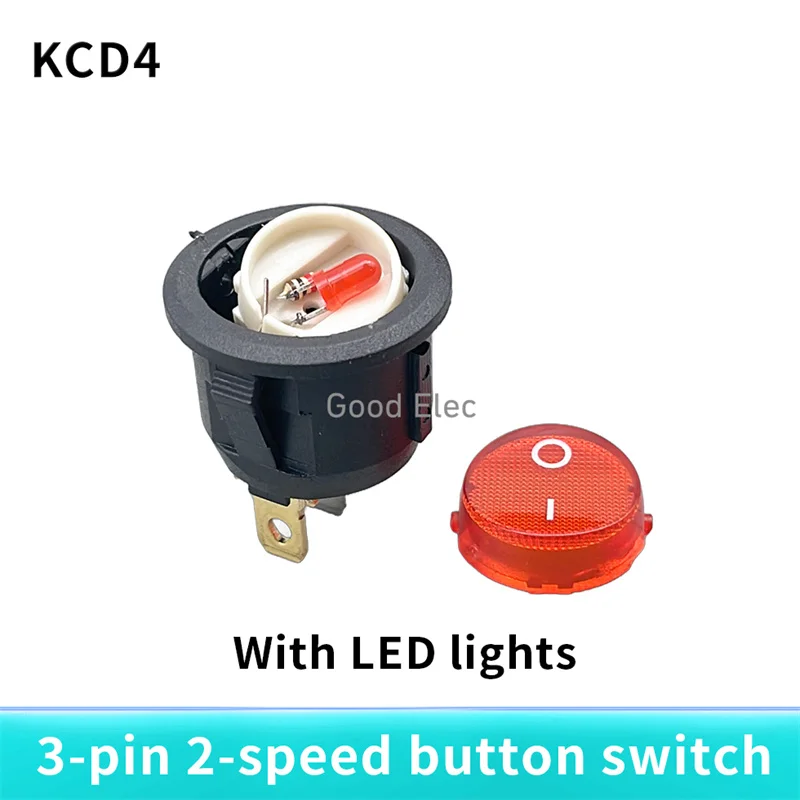 4Pcs KCD1 Round 220V/12V Red, yellow and blue green 3Pin SPDT ON/OFF Rocker Power Switch AC 125V/10A 250V/6A With light