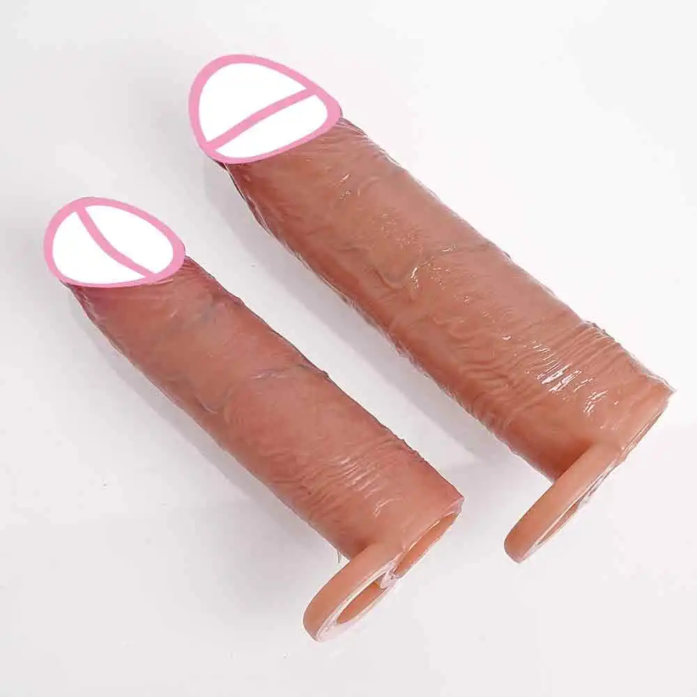 واقعية القضيب توسيع كم قابلة لإعادة الاستخدام الواقي الذكري تأخير القذف خاتم الديك القضيب تمديد موسع غمد كم الجنس لعب #6