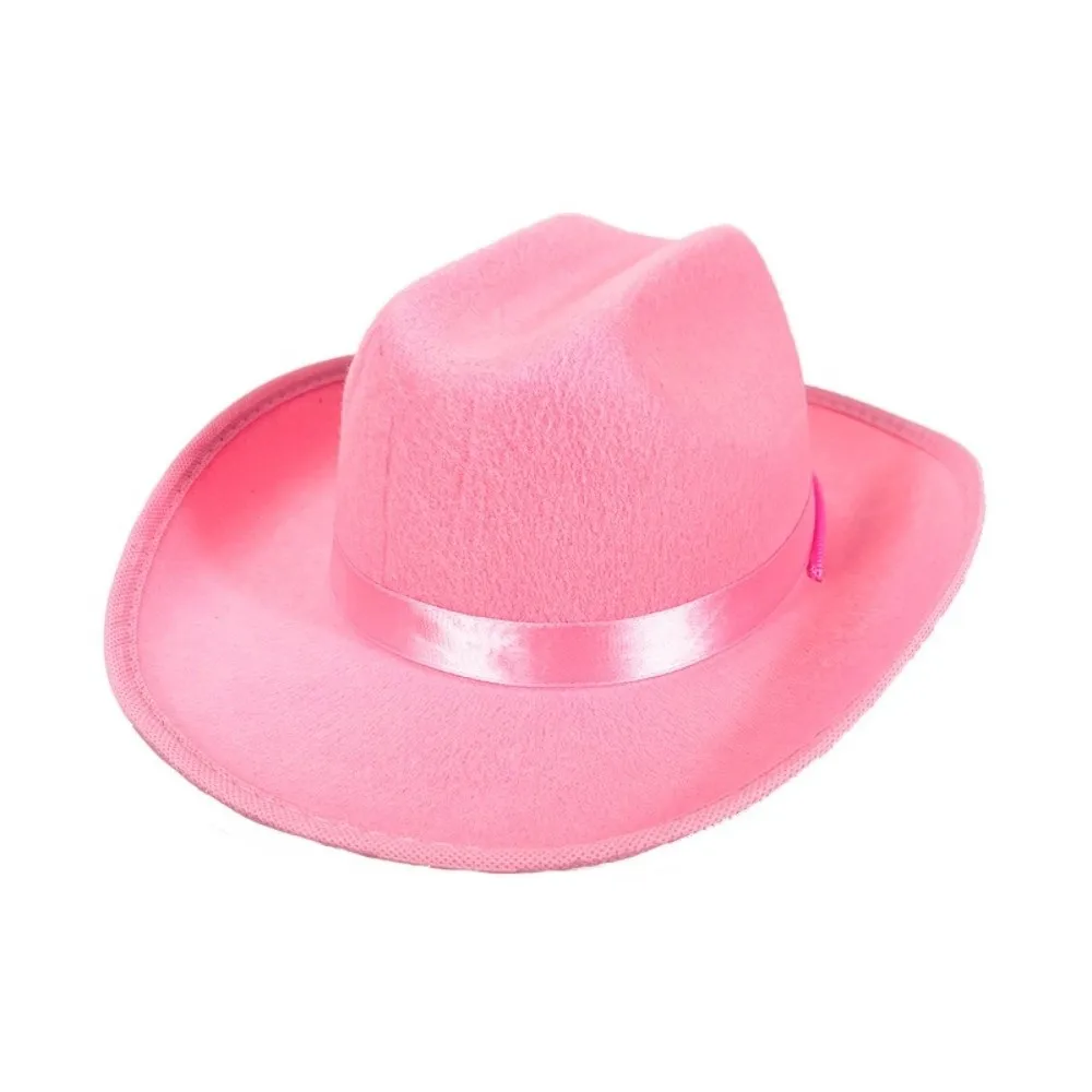 Solid Color Kids Cowboy Hat Breathable Wide Brim Western Cowgirl Hat Non-woven with Windproof Rope