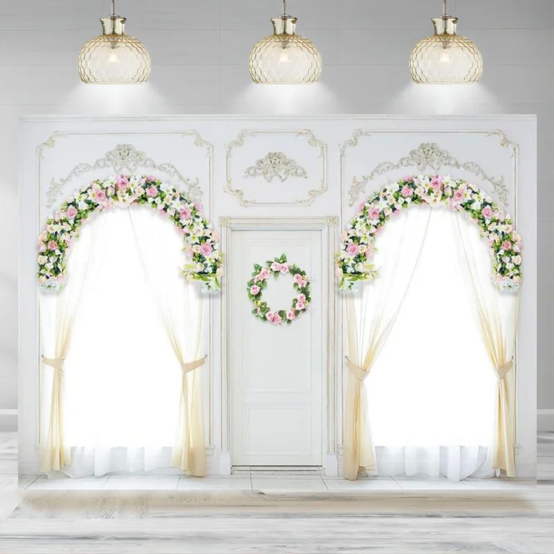 White Empty Room Window Photo Background Classic Indoor Wedding Photography Backdrop Banner Party Decoration