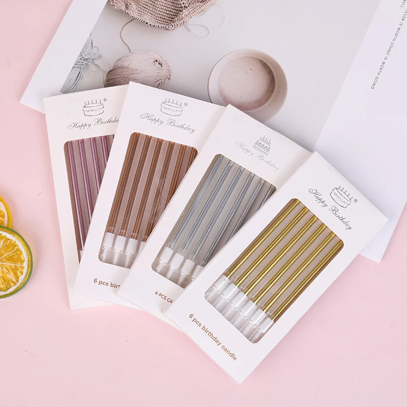 6pcs/box Pencil Cake Candle Happy Birthday DIY Colored Candle Cake Topper Wedding Baby Shower Kids Birthday Party Cake Decors
