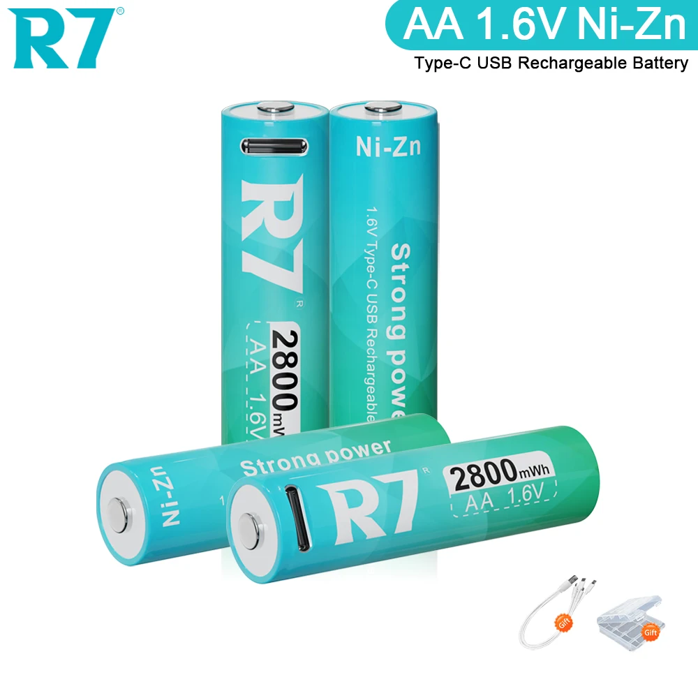 2-8PCS R7 AA 2800mWh 1.6V Ni-Zn Rechargeable USB AA Batteries NI-ZN AA Battery for for camera and toys