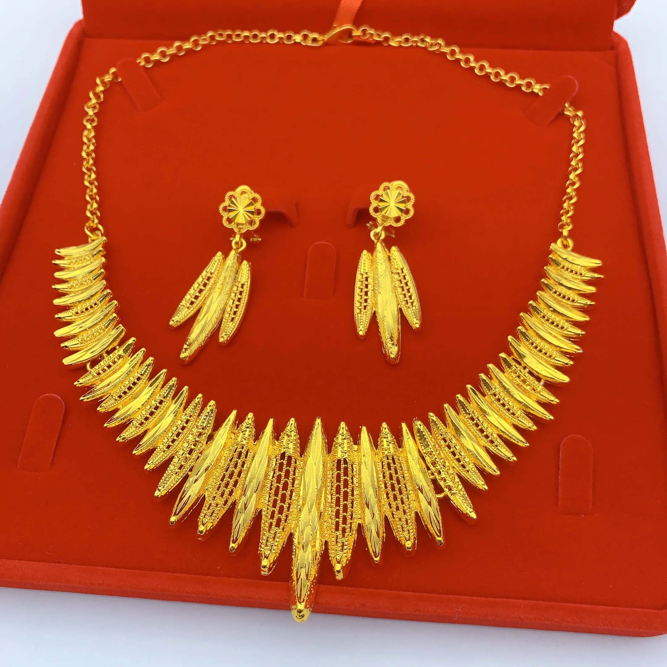 ANIID Dubai 24K Gold Color Jewelry Sets Wedding African Necklace Earrings For Women Nigerian Indian Bridal 2PCS Set Party Gifts - view 2