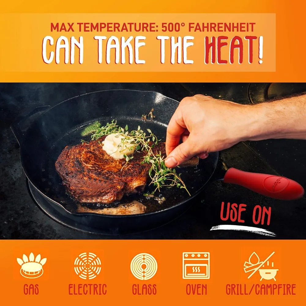 3-Piece Cast Iron Nonstick Skillet Set with Silicone Handles and Drip Spout, Suitable for All Cooktops