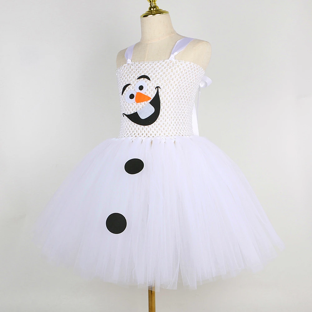 White Snowman Olaf Tutu Dress for Baby Girls Christmas Holiday Costumes Kids Carnival Halloween Outfit Children New Year Clothes