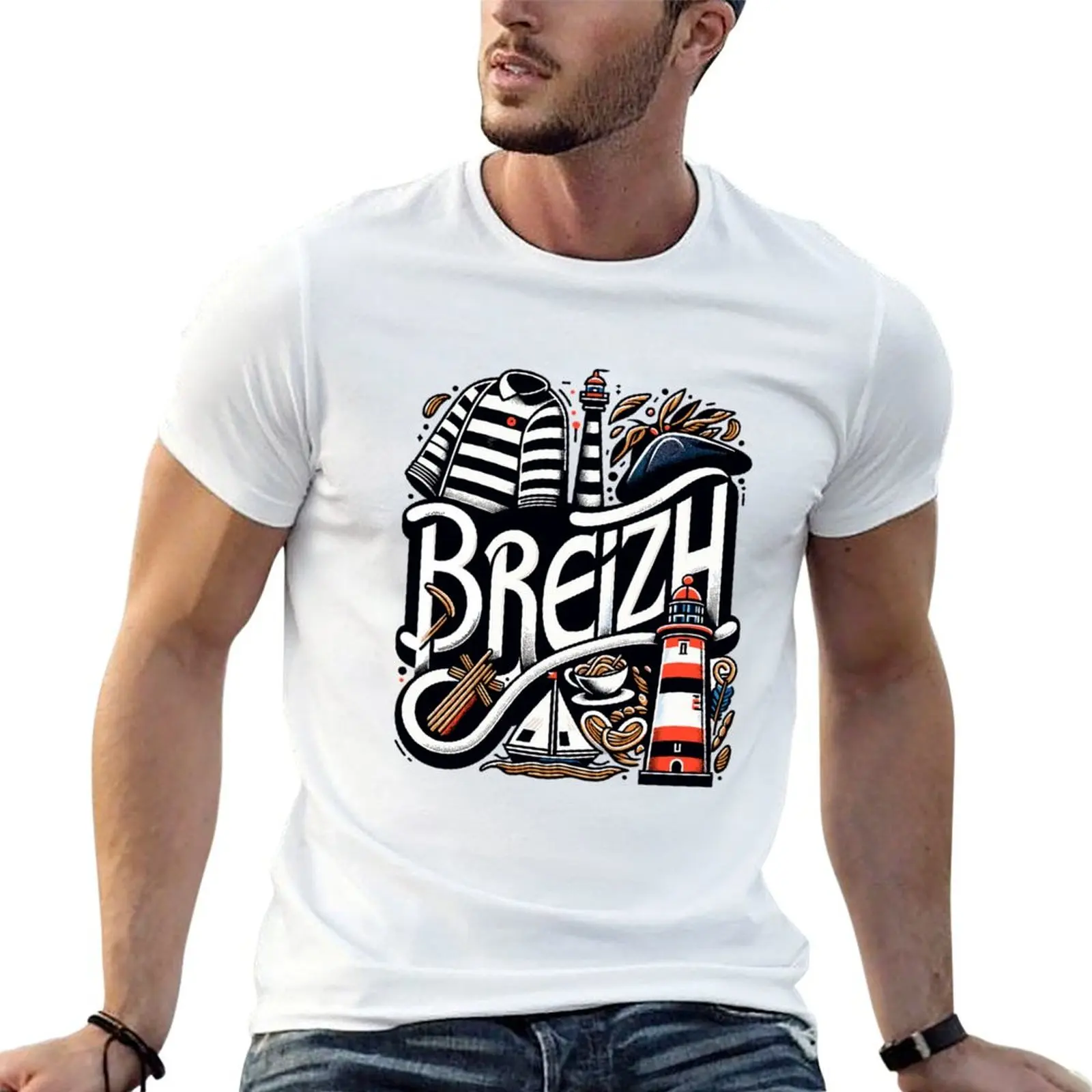 cotton percent for shirts for men t T-Shirt Spirit man casual 100 shirt t man Breizh