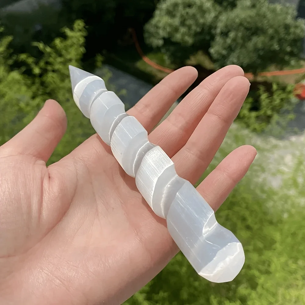 1pc 15cm natural Selenite spiral stick, yoga meditation, feng shui, white plaster massage stick,crystal wand,best crystal gift