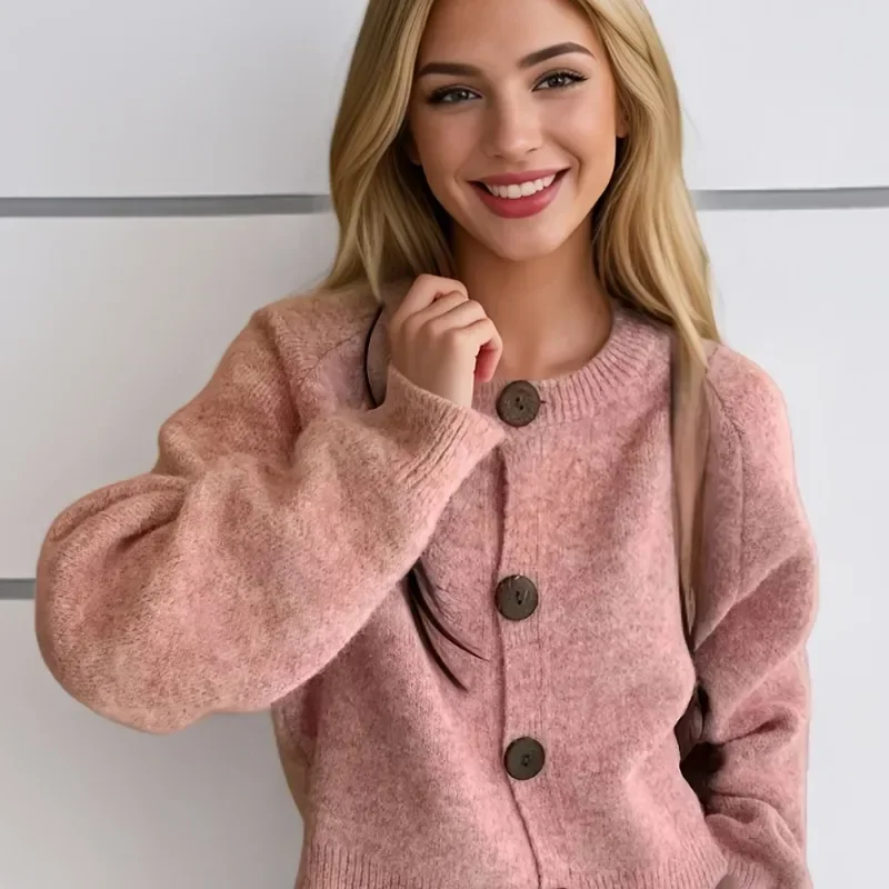 

Autumn and Winter New Loose Women's Clothing Long-sleeved Sweater Solid Color Button Single-breasted Sweater Jacket