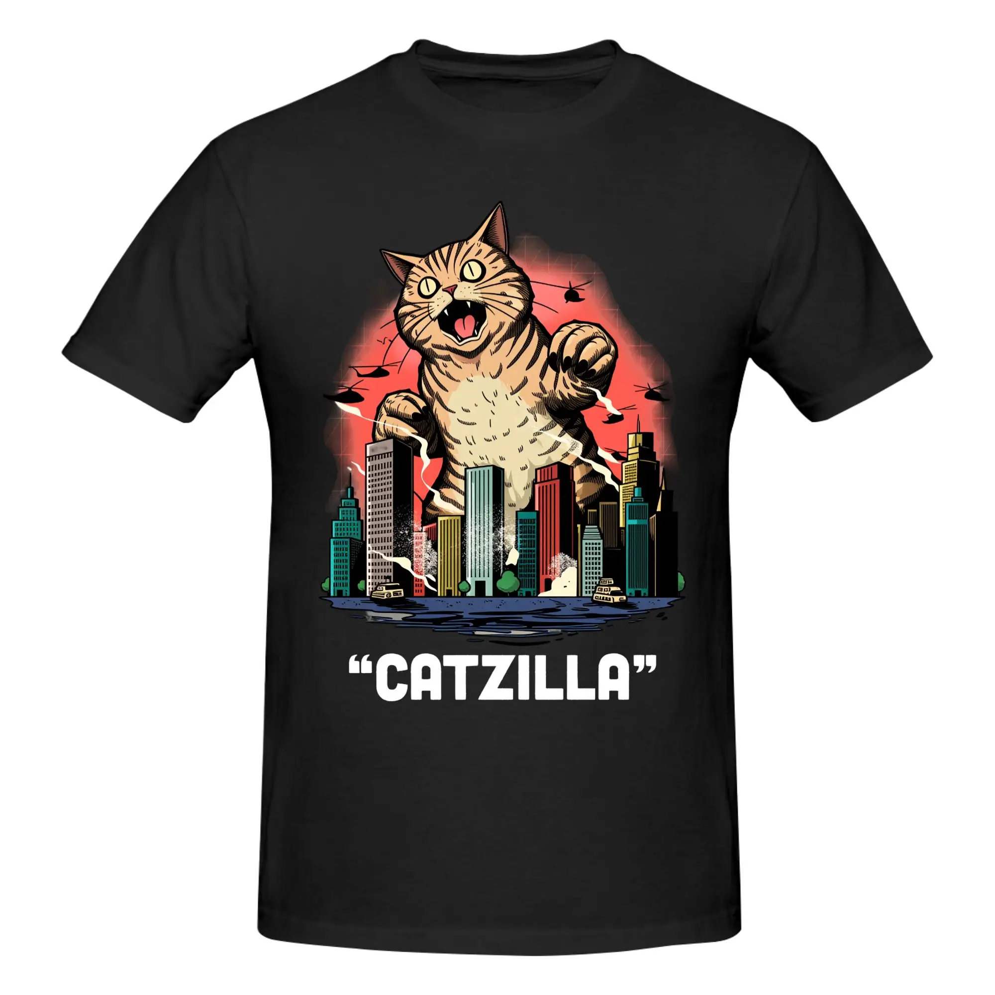 

Catzilla Cat Japanese Art T-Shirt 100% Cotton Tee Tops Streetwear O Neck Tshirts Fashion Short Sleeve Clothes