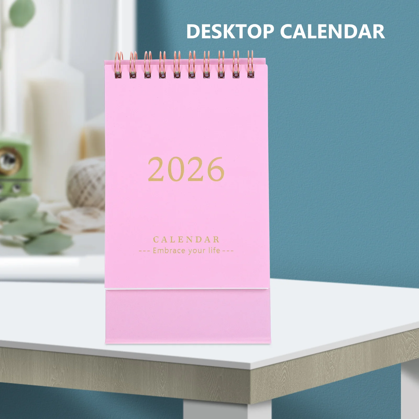 2026 Desk Calendar Green Mini Flip Table Stand Up Monthly Planner For Home Office Decor Thick Paper Spiral Binding 2026 Standing