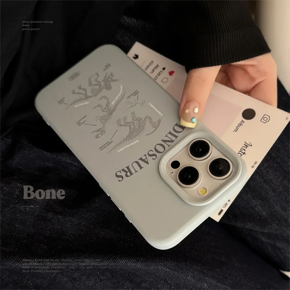 Retro Blue Dinosaur Bones Soft Cover Case for iPhone 16 15 14 13 12 Pro Max Plus Shockproof Protective Phone Case