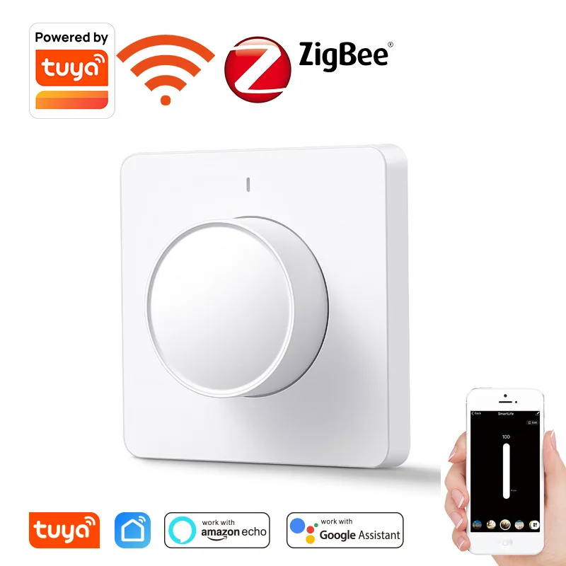 

AC 100-240V Tuya Wifi /Tuya ZigBee Smart Dimmer Switch Knob Brightness Remote Panel Switch Smart Life App Voice for Alexa Google