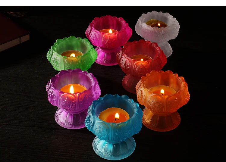 GOOD Wholesale Buddhist articles - HOME family Talisman- 7 Colored Glaze lamp holder Holy water cup