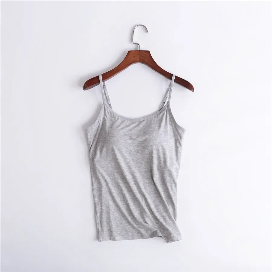 Women Sexy Tank Top Camisole With Chest Pad Bra Bustier Bralette Top Solid Color Built In Bra Padded Camisole Ladies Tank Tops