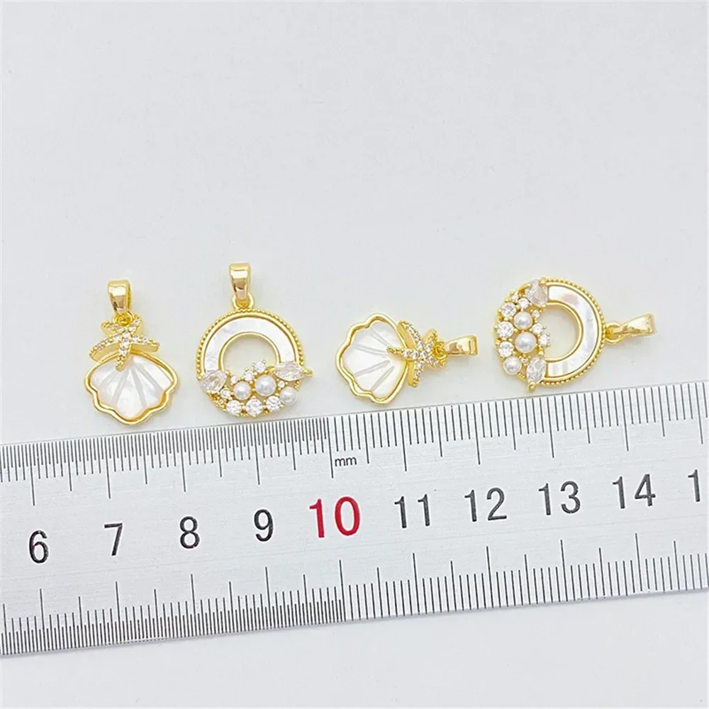 14K Gold-plating Fashion Zircon Shell Pendant Handmade DIY Bracelet Necklace Jewelry Material Accessories