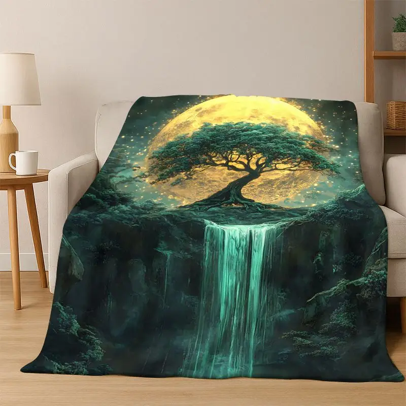 Tree of Life Nordic Mythology Yggdrasil Nature cartoon Flannel Blanket Soft Throw Blanket for Bedroom Living Room Bed Travel kid