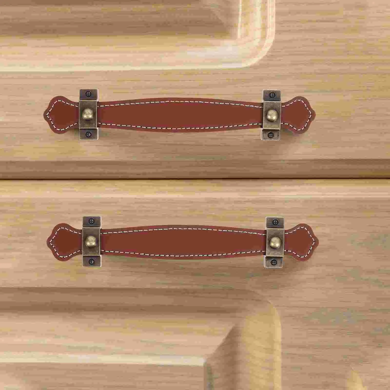 2 PCS Black Dressing Table PU Handle Drawer Puller Furniture Handles Strap Brown Pulls Travel