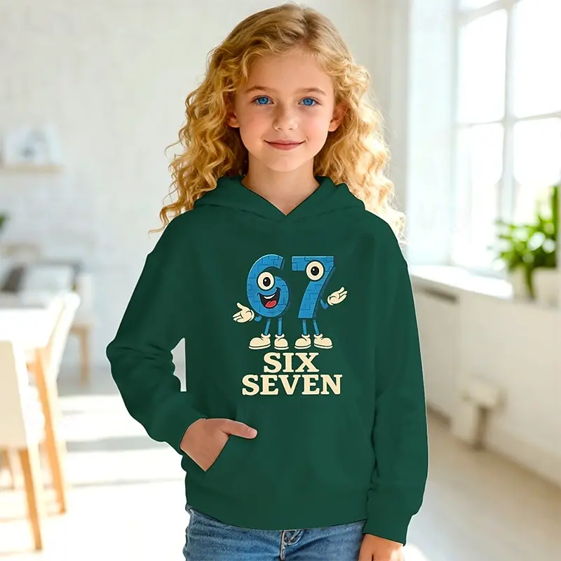 للجنسين الفتيات 3D الرسم مضحك Slang 67 هوديي البلوز طويلة الأكمام مريحة العصرية الشارع طويلة الأكمام ملابس الأطفال