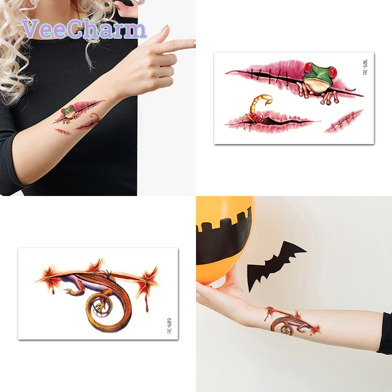 

VeeCharm - Realistic Wound Tattoos, Bloody Halloween Sticker, Creepy Temp Body Art, Party Favor, Haunted Accessory,1/13 Sheet