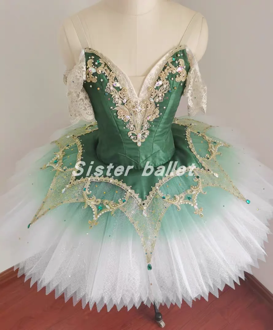 2024 New Ballet Competition TUTU dress Esmeralda Variations Green gauze disc dress Paquita hand inspired competition gauze dress