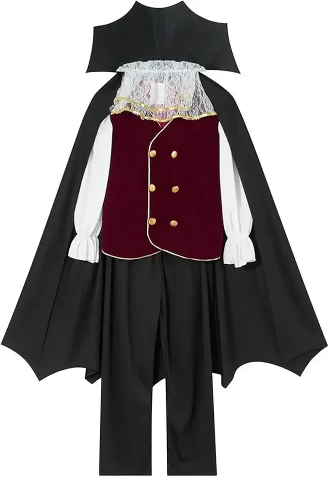 Kleinkinder Jungen Vampir-Teufel-Kostüm Samtweste Umhang Hosen-Set Halloween Karneval Schule Cosplay-Outfit – Detail 5
