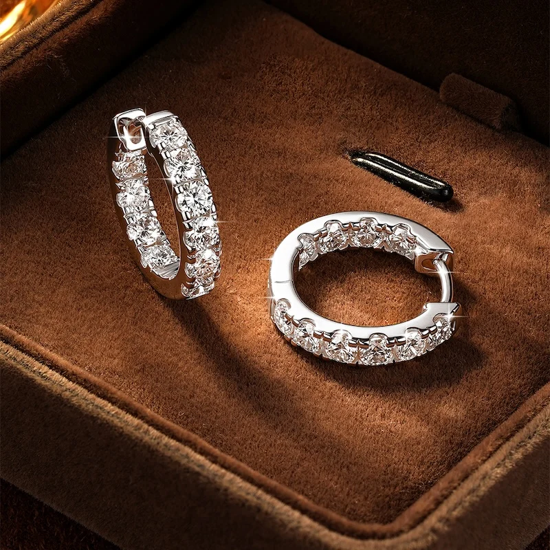 Rrjzz Brillante Creolen mit Moissanit in D-Farbe für Damen, 2CTTW VVS1, im Labor gezüchteter Diamant, Huggie-Ohrringe, GRA-Schmuckgeschenke – Detail 13