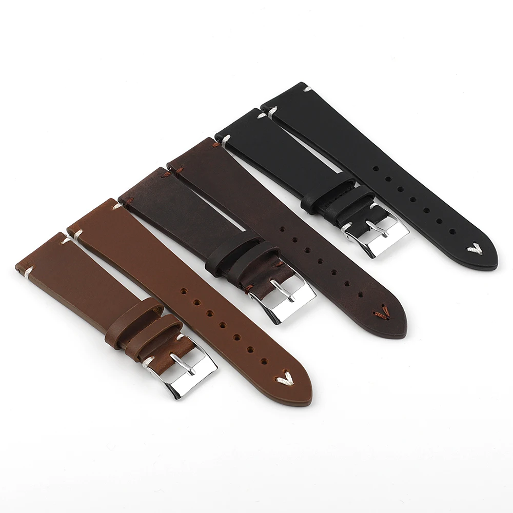 

18mm 19mm 20mm 21mm 22mm Vintage Genuine Leather Watchband Black Coffee Watch Strap Replacement Watch Accessories for Men