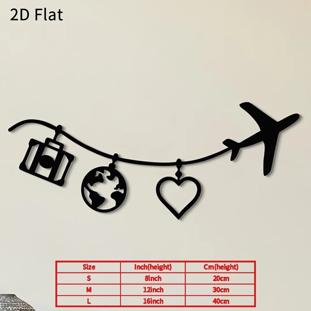 CIFBUY Metal Travel Theme Wall Art 2D Flat Airplane Luggage Globe Heart Metal Wall Hanging,Adventure Wanderlust Home Decor