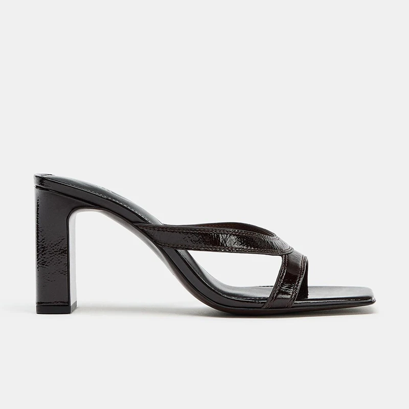 

Summer New Square Head High Heel Mule Simple Cool Sandals Open Toe Buckle Thick Heel Sandals Casual Leather Insole Shock Abso...