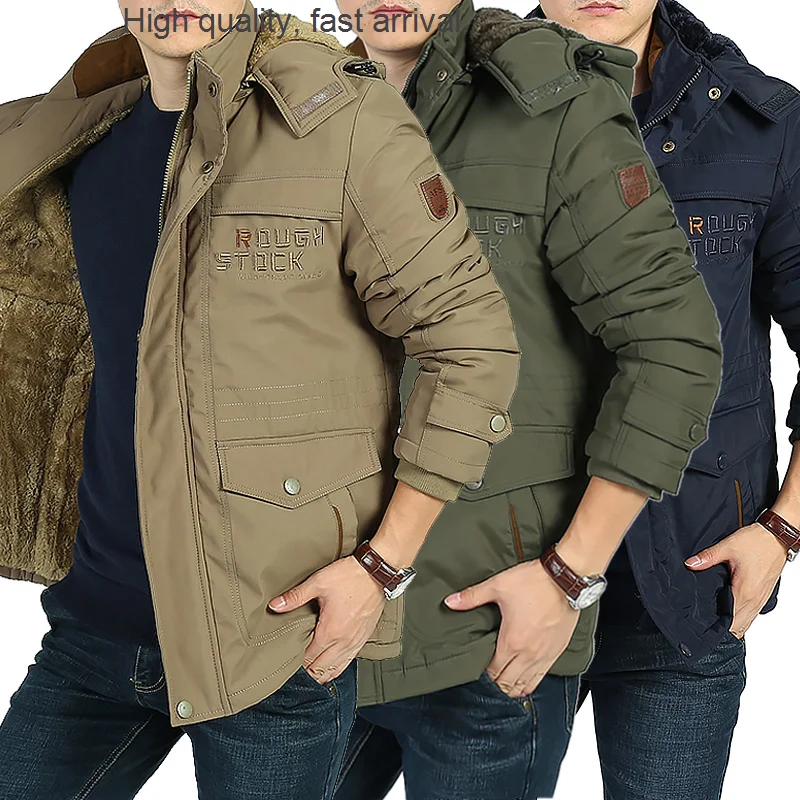 Forro de lã de inverno acolchoado manter quente algodão-acolchoado casaco roupas masculinas tamanhos grandes estilo de trabalho feito com ferramentas acolchoado jaqueta