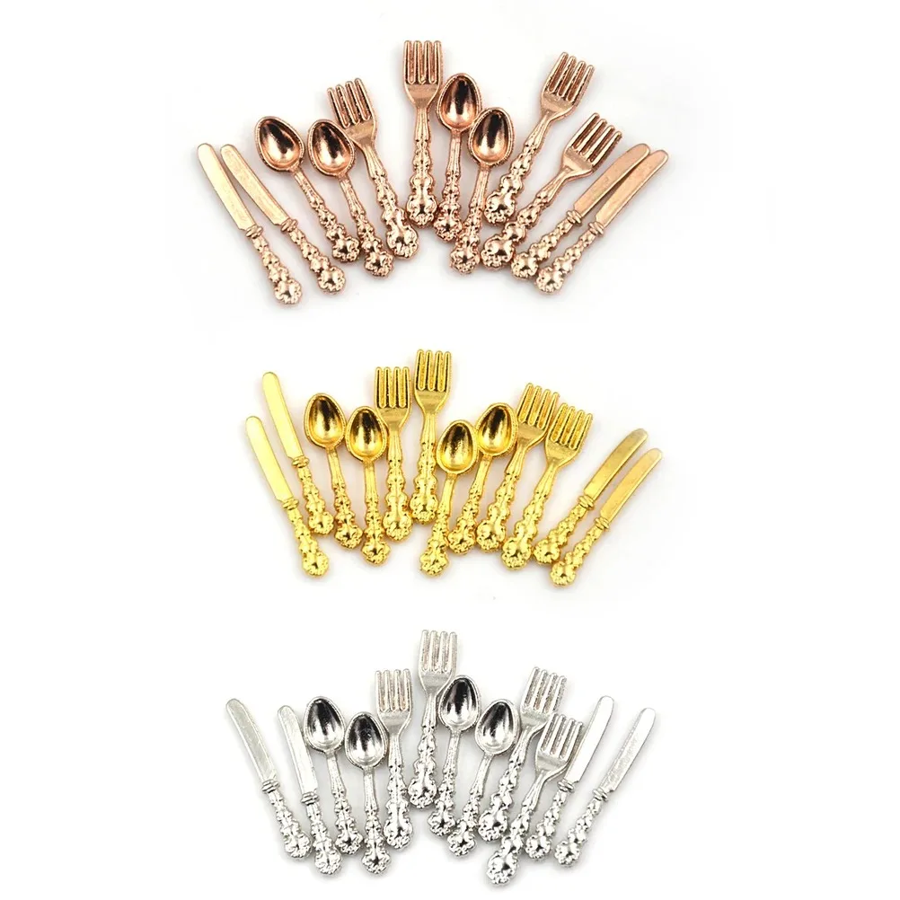 12 unids/set Vintage 1:12 casa de muñecas miniaturas vajilla Mini cubiertos cuchillo tenedor cuchara juguete para niños para decoración de casa de muñecas