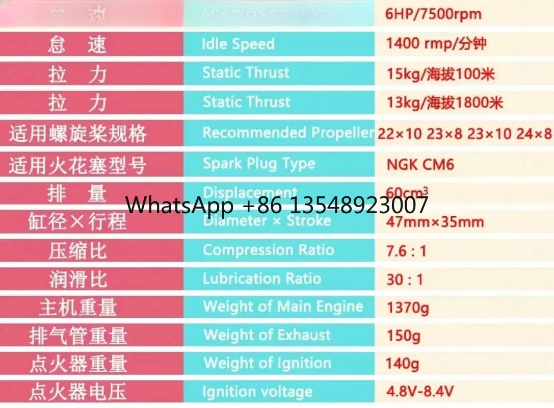 DLE61 Model Engine, Single Cylinder, Two-stroke Side Exhaust, Air-cooled, Manual Start, 61CC Displacement