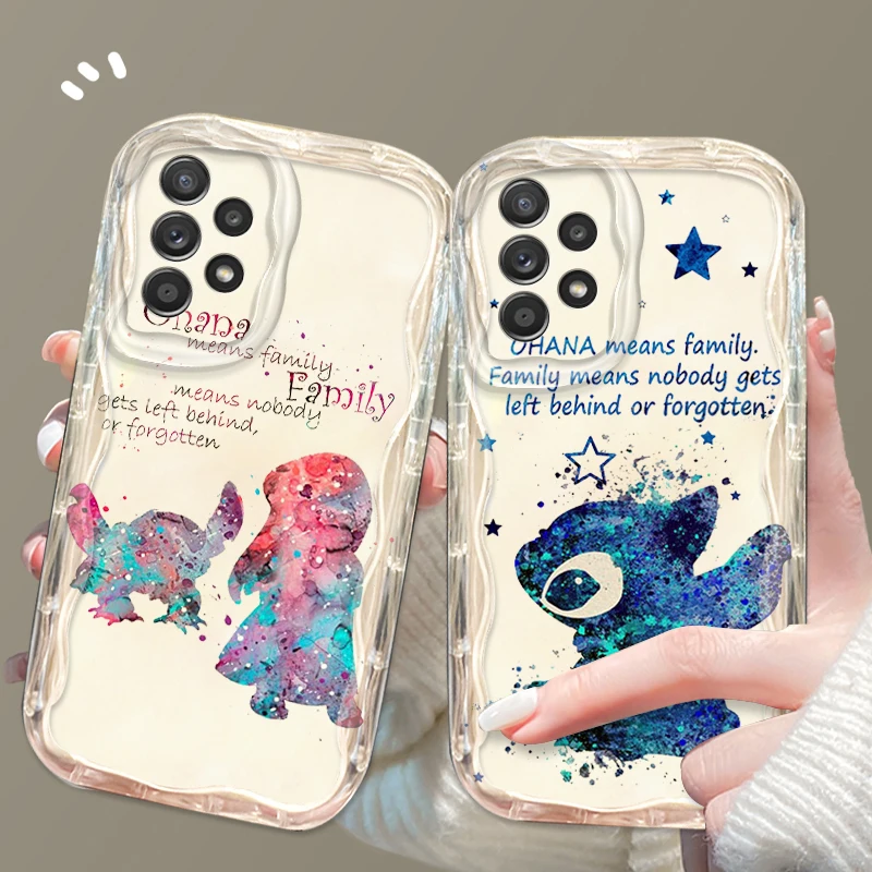 Stitch Anime Ohana For Samsung A55 A54 A53 A52 A35 A34 A33 A32 A25 A24 A23 A22 A21S A15 A13 A14 5G Wave Oil TPU Phone Case image 2