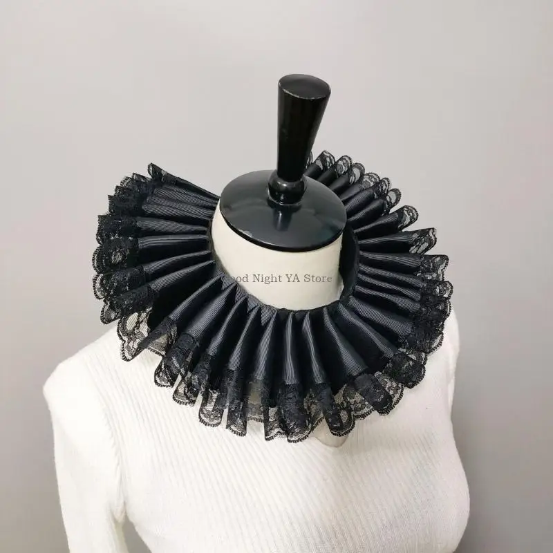  Victorian Rennaisance Costume Necklace Lace Trim Ruffled Neck Collar for Women