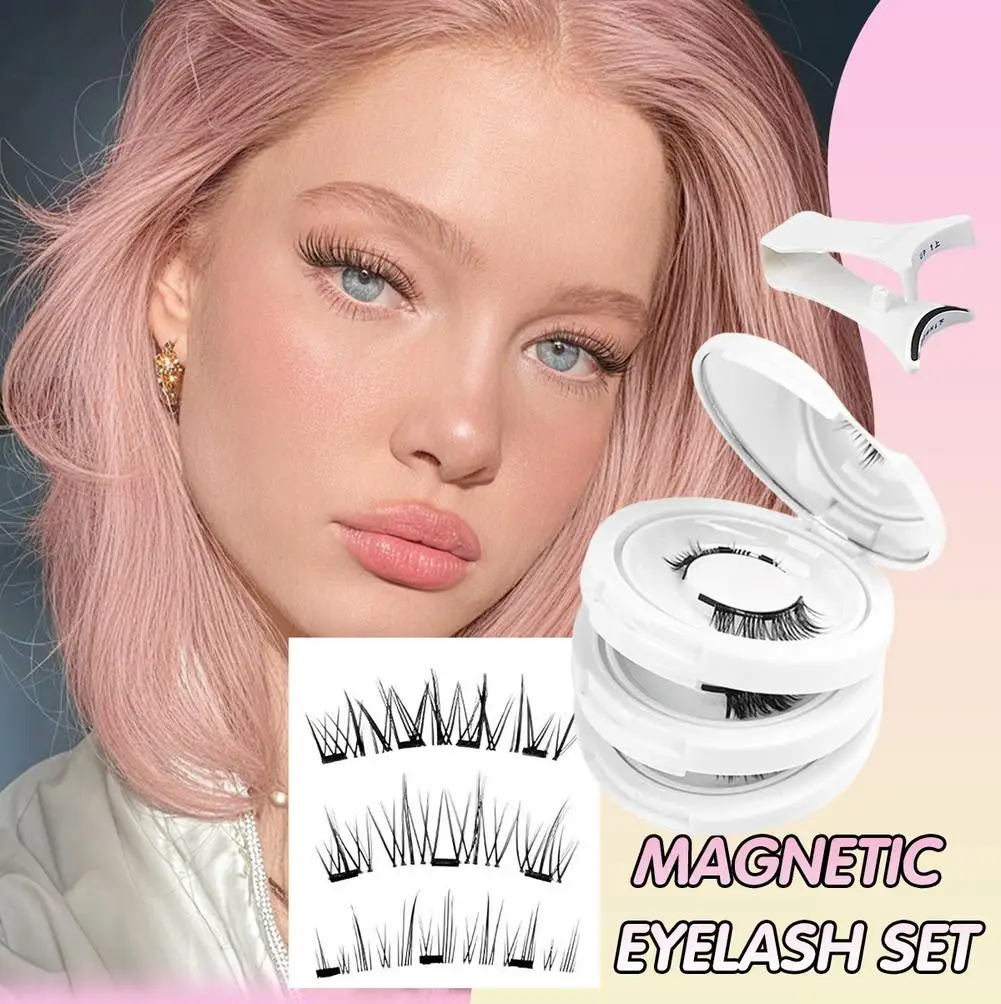 3 زوج مجموعة رموش مغناطيسية خالية من الغراء نظرة طبيعية رمش تمديد العين ماكياج أداة ضوء القمر الأبيض + عباد الشمس + الشيطان الصغير #4