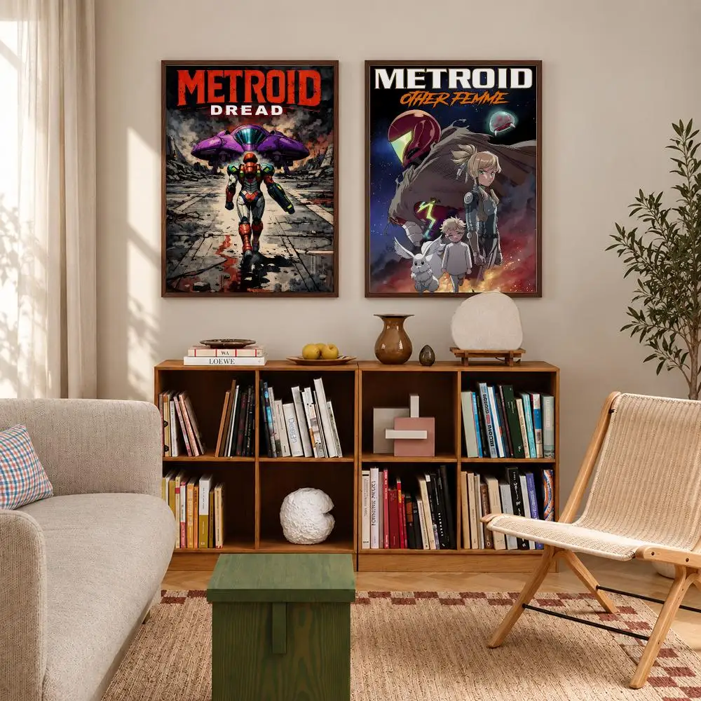 Classic Sci-Fi Adventure Game Metroid Prime Poster Self‑Adhesive Waterproof Poster Sticker Coffee House Bar Wall Art Home Decor