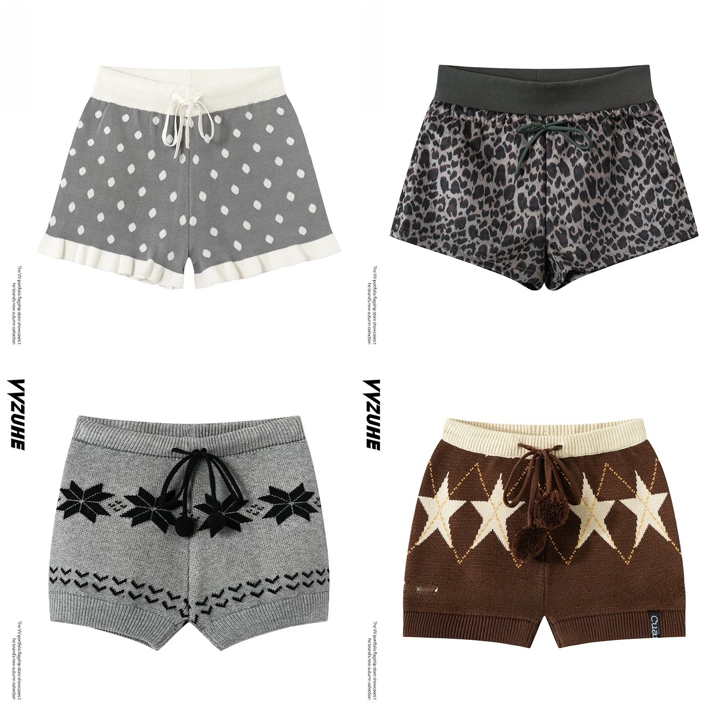 High Waist Slim Fit Short Pants Women's Summer Fashionable Checkered Leopard Print Polka Dot Star Base Layer Outdoor Wear Gre...