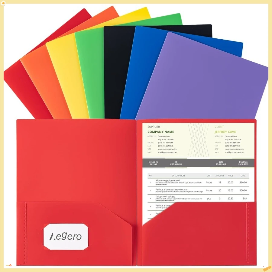 

Plastic Folders with Pockets (7 Pack, Assorted Colors),Durable Heavy Duty File Folders with Business Card Slot,2-Pocket Folder