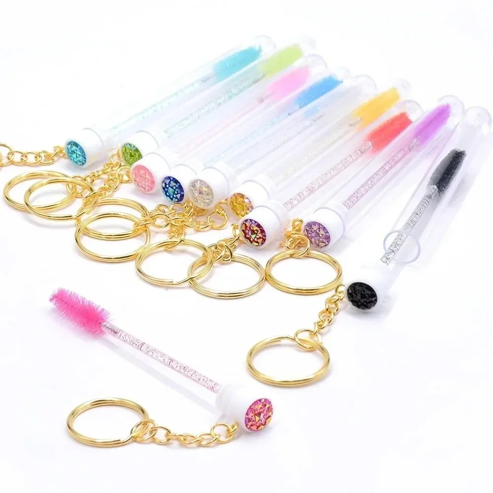 With Keychain Eyelash Brush Tubes Reusable Sparkling Lash Spoolies In Tubes With Container Case Eye Lash Brushes Makeup Tools