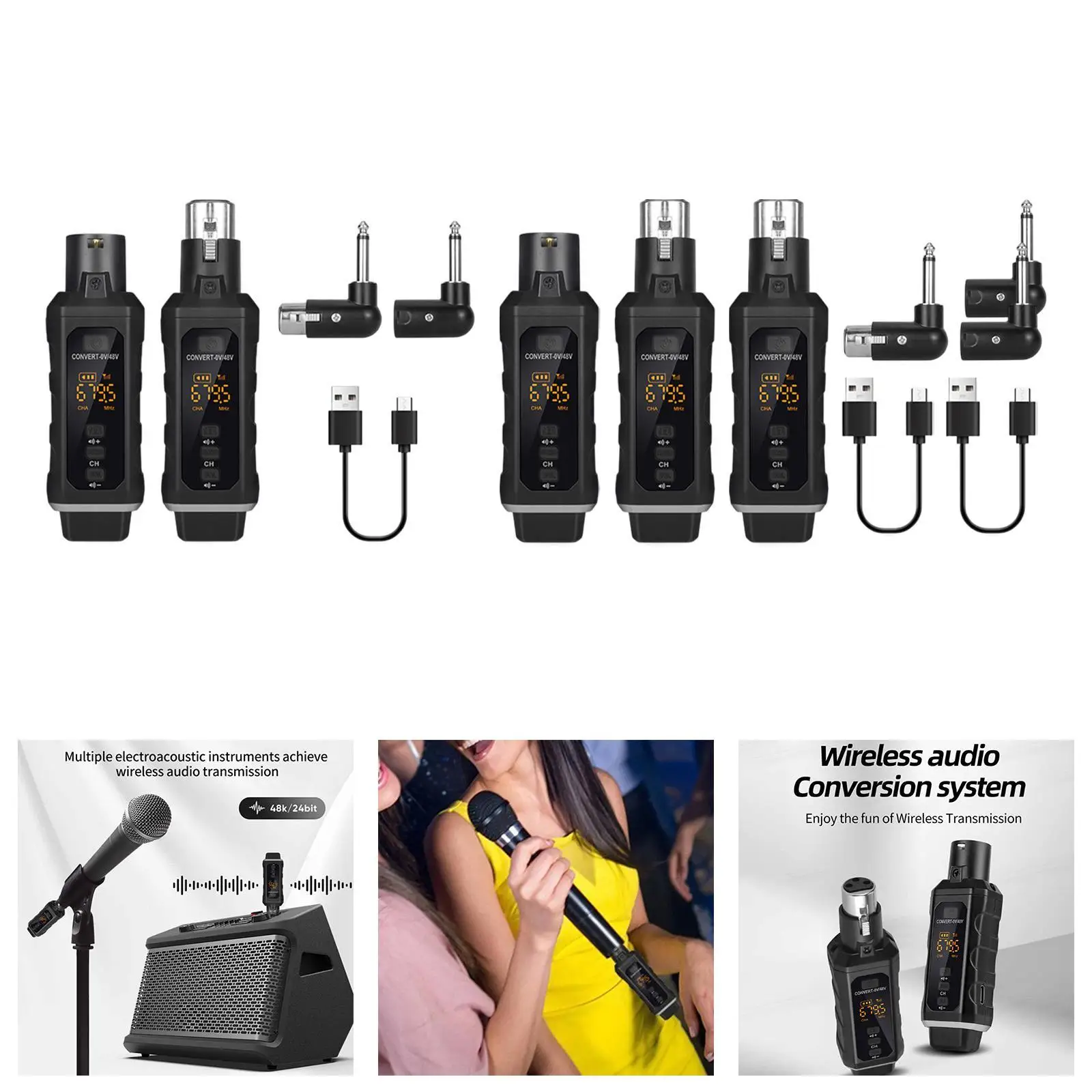 Wireless Microphone Adapter Transmitter Receiver for Dynamic Microphone for Dynamic Mic Electric Bass Cordless Guitar Amplifier