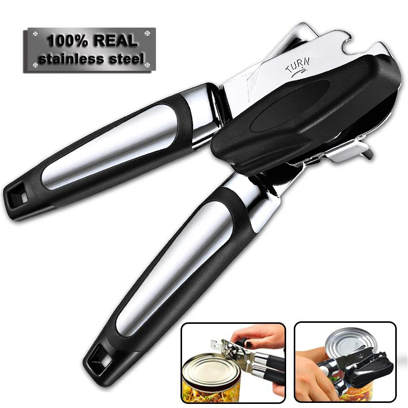 Abridor de latas Manual profesional, Abrebotellas multifuncional de acero inoxidable, utensilios de cocina para cerveza, corte lateral
