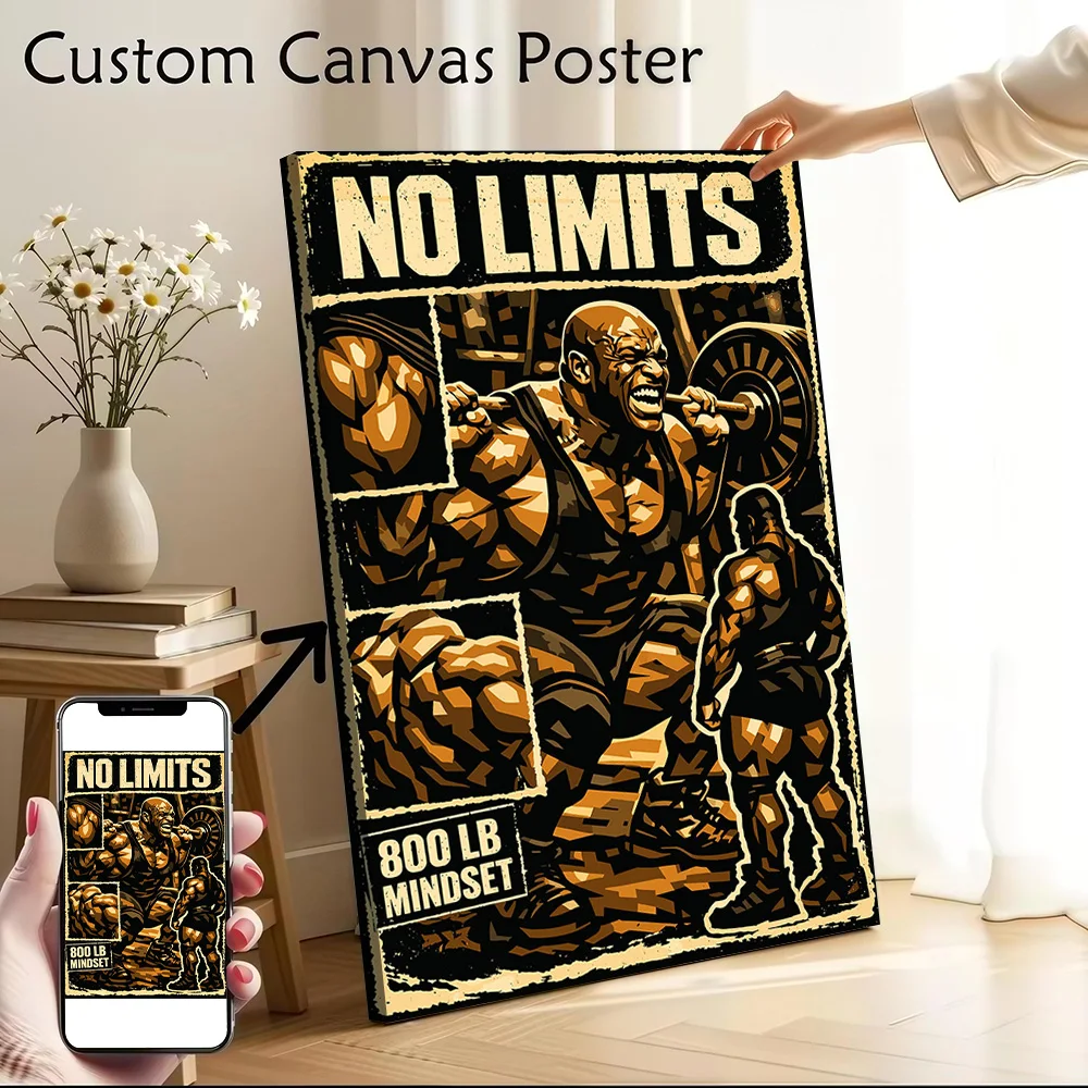 No Limits 800 LB Mindset Weightlifting Printed Canvas Wall Art Customizable Paintings Poster Perfect Gift for Room Decorations